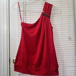 New York & Company Red One Shoulder Top